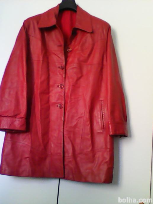 Ženska usnjena jakna, rdeče barve, XXL, daljša