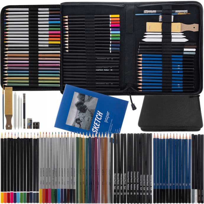 72 delni umetniški komplet svinčnikov in barvic za skiciranje
