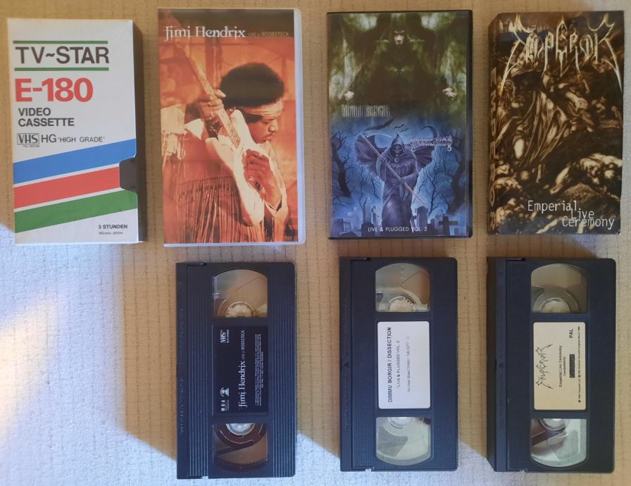 4 VHS kasete - Jimmy Hendrix, Emperor, Dimmu Borgir, Dissection