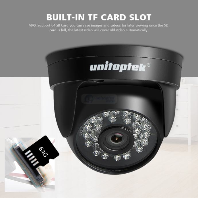 IP wifi kamera Unitoptek 720p HD 64GB,dome kamera