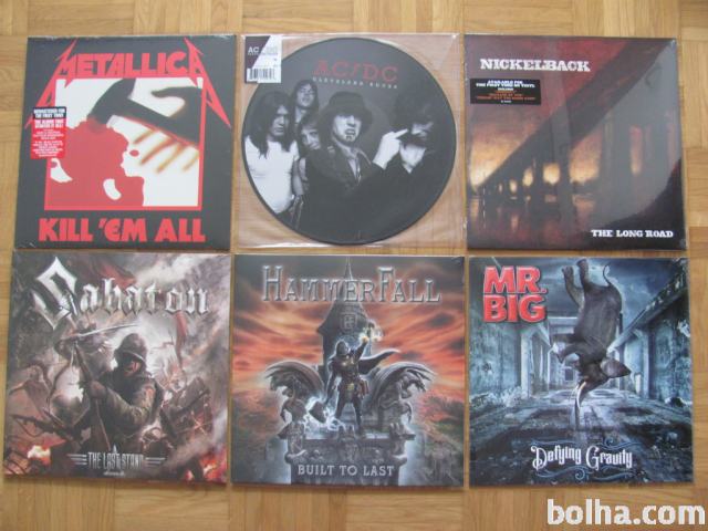 LP plošče Mr Big, Hammerfall, AC/DC, Nickelback, Metallica