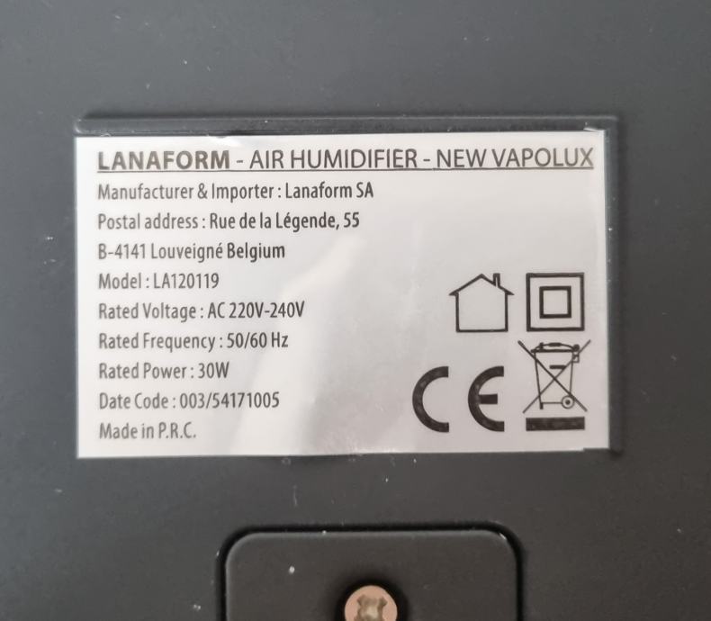 Humidificateur D'air Lanaform Vapolux Cool Mist - Brume Froide - Affichage LCD Et Détection D'humidité - Télécommande - Design Sobre Avec LED Bleue