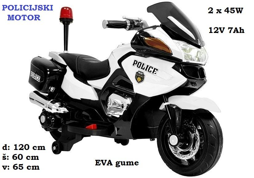 Otroški policijski motor na akumulator 12V 7Ah - YSA021A (črno-bel)