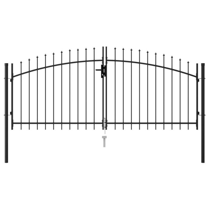Dvojna vrata za ograjo koničasta jeklo 3x1,25 m črna