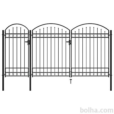 vidaXL Vrtna ograjna vrata zaobljena jeklo 2&comma;5x4 m črna