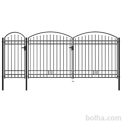 vidaXL Vrtna ograjna vrata zaobljena jeklo 2&comma;5x5 m črna