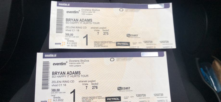 Karte za koncert Bryana Adamsa 4. 12.