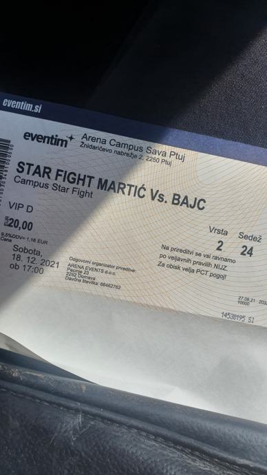 3x VIP karta za boxing event Martic vs Bajc