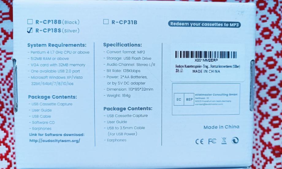 Reshow Cassette Player, Portable, with USD, recording MP3