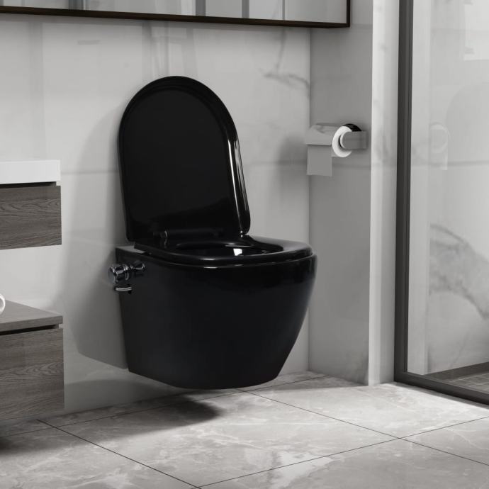 Viseča WC školjka brez roba z bide funkcijo keramična črna