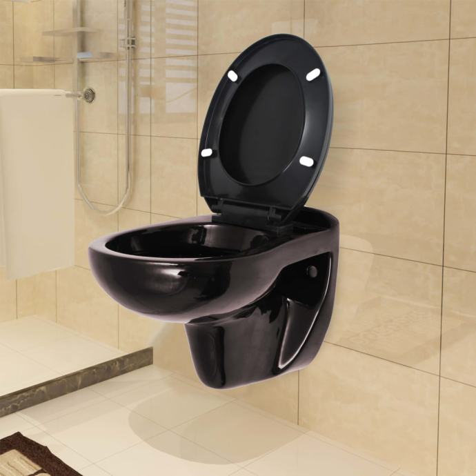 Viseča WC školjka s počasnim zapiranjem keramična temno rjava