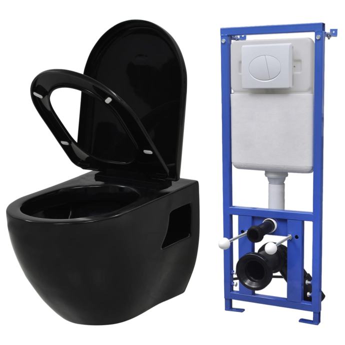 Viseča WC školjka z vgradnim kotličkom keramika črna