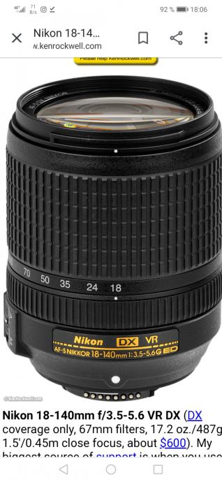 Nikon Nikkor 18 - 140 vr