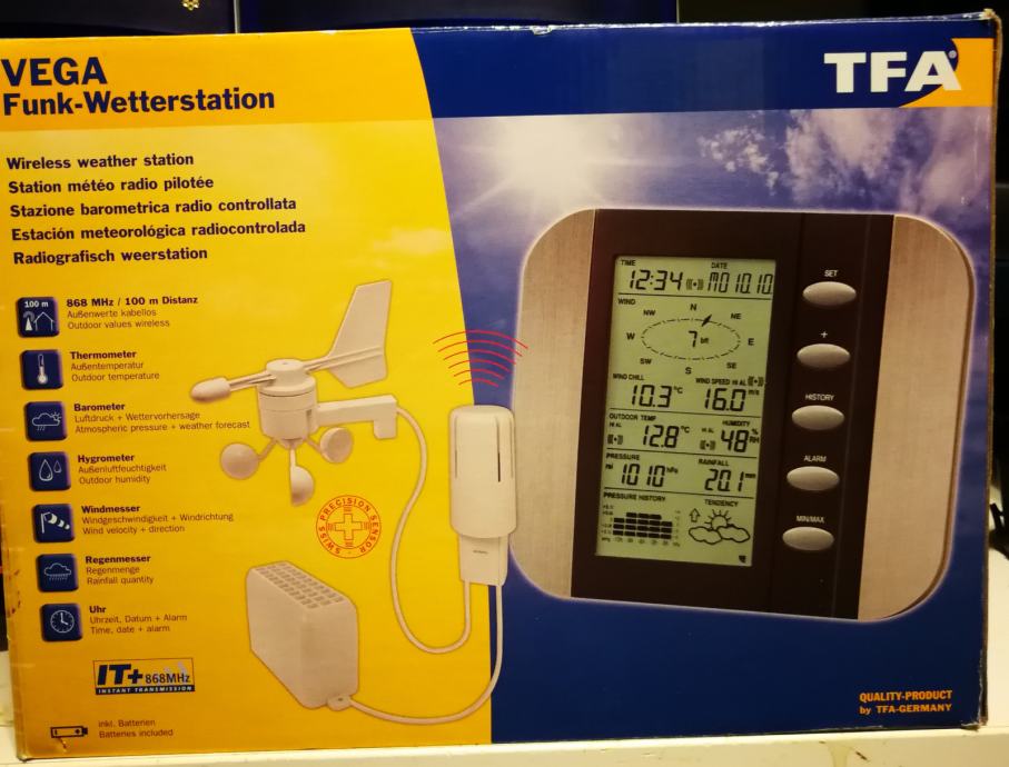 TFA vremenska postaja termometer barometer merjenje padavin vetra