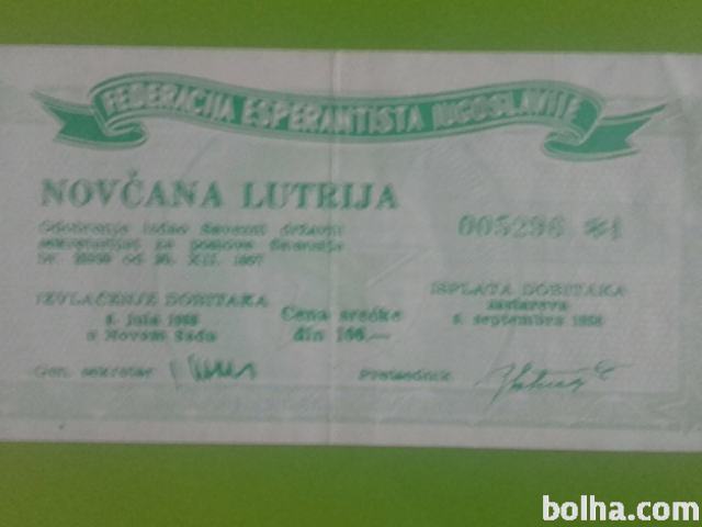 Loterija Esperanto zelo redko in dobro ohranjeno