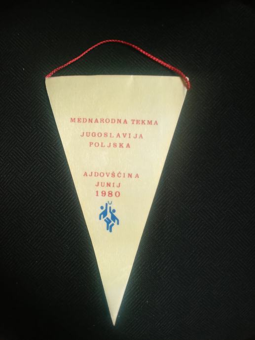 vintage zastavica košarka, tekma Jugoslavija:Poljska, Ajdovščina