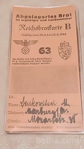 WW2 Reichsbrotkarte B 1944 nemška dovolilnica za kruh