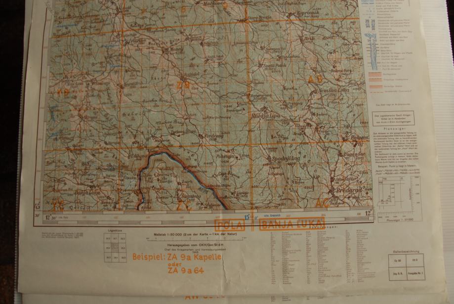 Kočevje, leto 1943, nemška okupacija, merilo 1:50 000