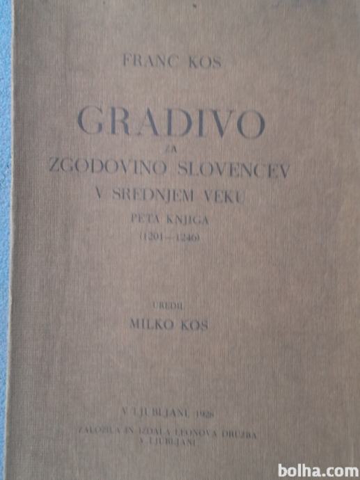 1928  Gradivo za zgodovino Slovencev v sred. veku-Milko Kos