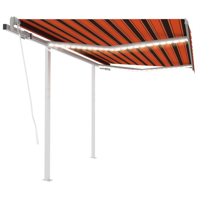 vidaXL Avtomatska tenda LED + senzor 3,5x2,5 m oranžna in rjava