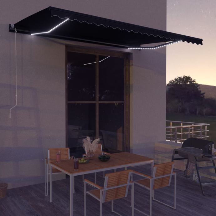 vidaXL Ročno zložljiva tenda z LED lučmi 600x300 cm antracitna