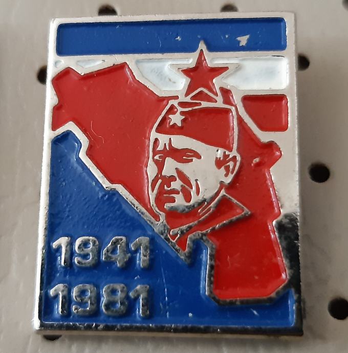Značka Josip Broz Tito 1941/1981 zastava in zemljevid Jugoslavije