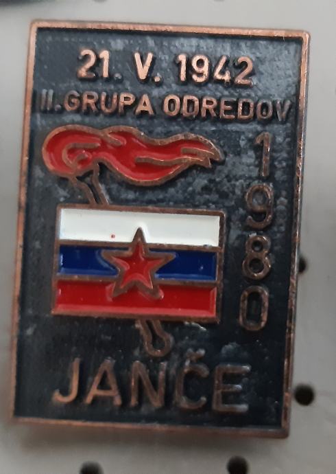 Značka NOB II. grupa odredov Janče 21.5.1942/1980 zastava Slovenije