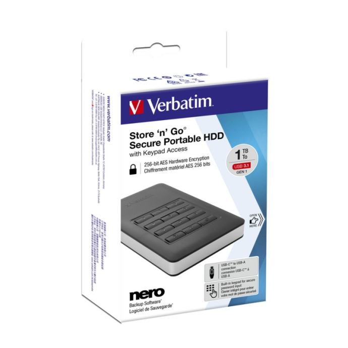 Zunanji trdi disk 2.5 1TB USB 3.0 - Verbatim Store n Go Secure