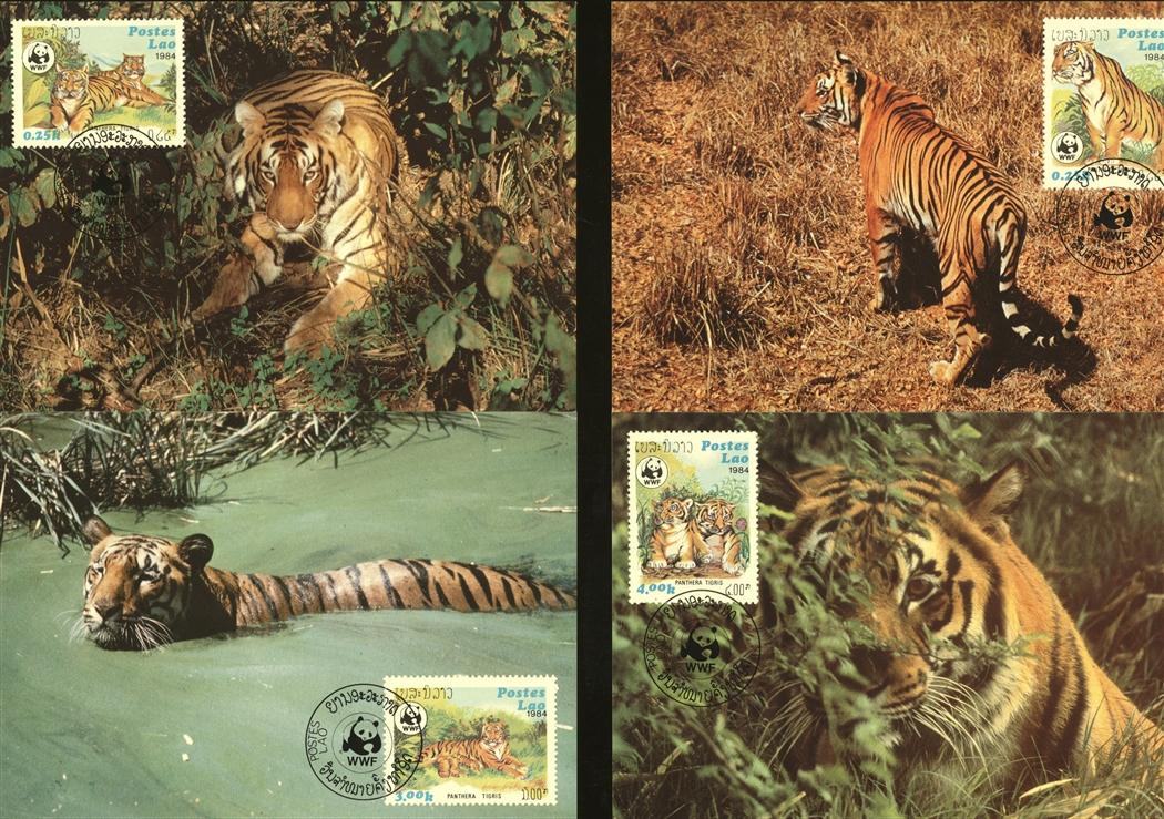 LAOS 1984 WWF TIGRI FAVNA ŽIVALI ** Mi 706/709 ** 4x maksimum