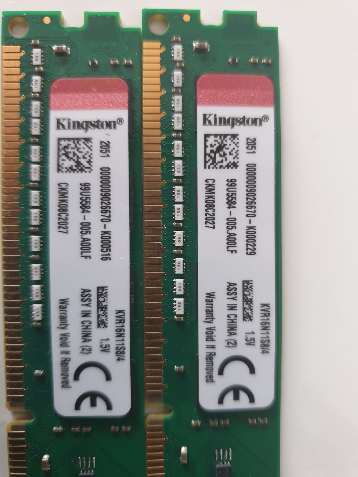 2 x 4GB Kingston KVR16N11S8/4 DDR3, 1600Mhz, 240-pin, Non-ECC 2 x 4GB Kingston KVR16N11S8/4 DDR3, 1600Mhz, 240-pin, Non-ECC