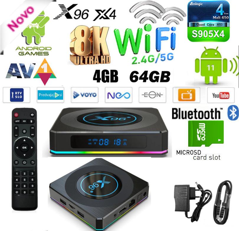 Android box Android 11 X96 X4 Kodi 20 4K 8K AV1 S905X4 4GB/64GB RGB