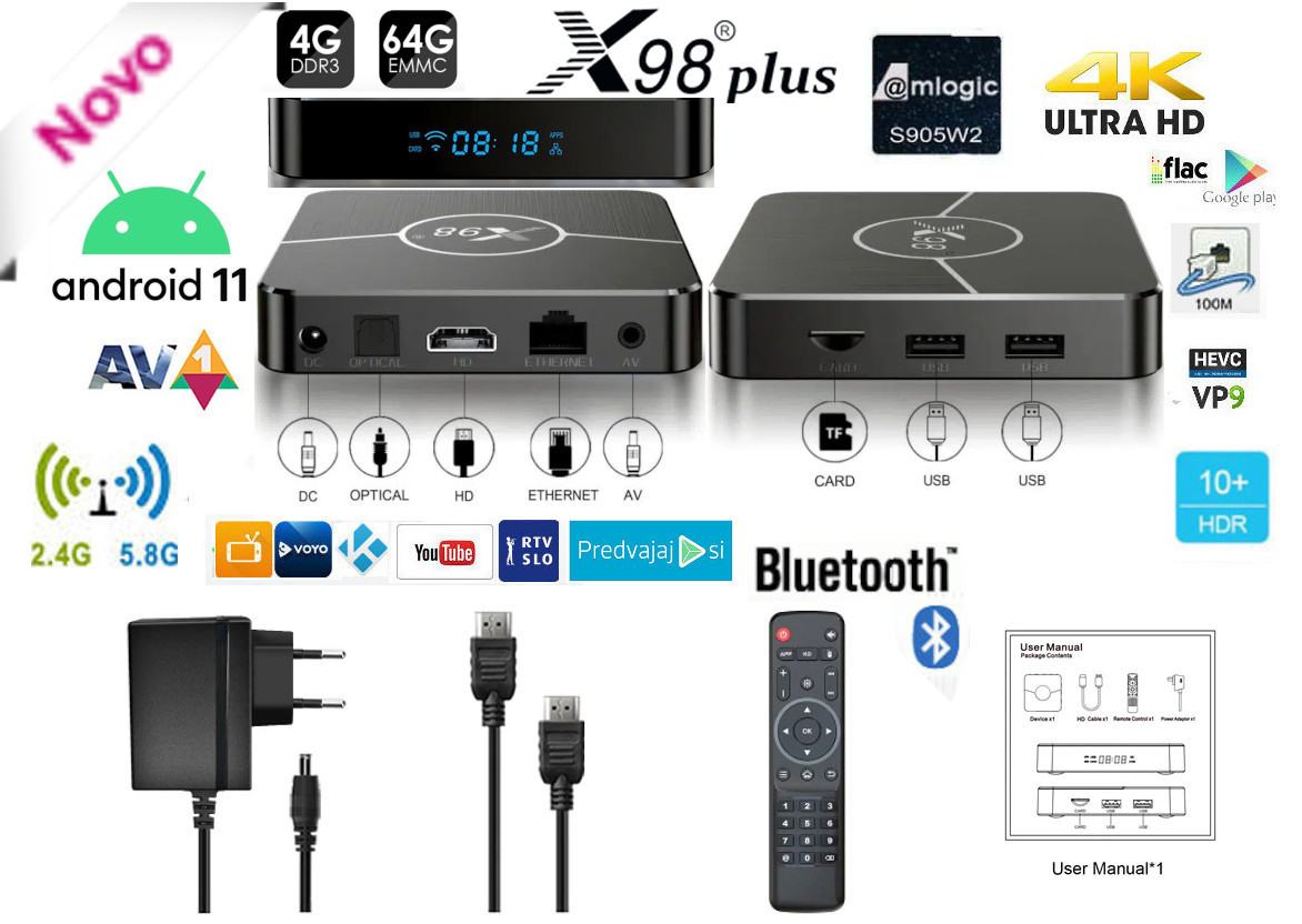 Android box X98 PLUS AV1 4/64GB Android 11 USB 3.0 BT Wifi5 4K Kodi 20