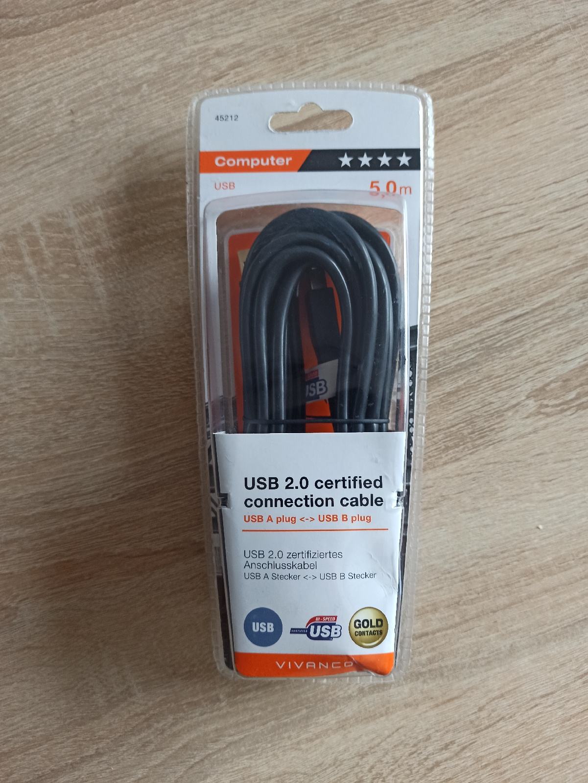 Cavo USB A a USB B Hama - 5 m - Grigio - 45023