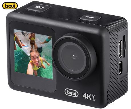 Action Camera Trevi GO 2500 4K - Doppio Display, Wi-Fi, Impermeabile 30M, Con App E Custodia Subacquea