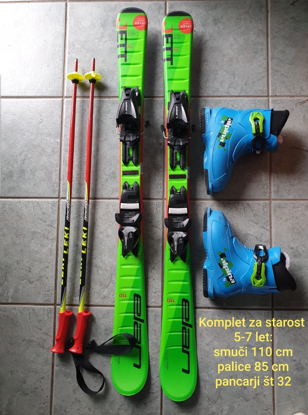 Elan smuči 110 cm + pancarji št 32 + palice 85 cm